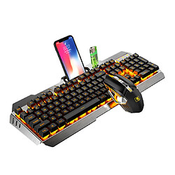 YP Select Game Lumineux Clavier et Souris Sans Fil Ensemble 2.4G Sans Fil Rechargeable Étanche Clavier et Souris Set-Noir Orange