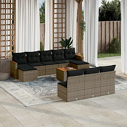 Maison Chic Salon de jardin 11 pcs avec coussins | Ensemble de Table et chaises | Mobilier d'Extérieur gris résine tressée -GKD26138