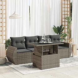 vidaXL Salon de jardin 5 pcs avec coussins gris résine tressée