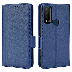 Etui en PU texture litchi, double fermeture magnétique avec support, bleu foncé pour votre TCL 20 R 5G/Bremen 5G/20AX 5G