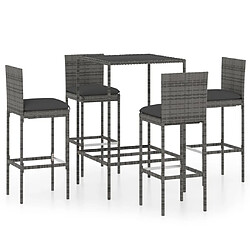 vidaXL Ensemble de bar de jardin 5 pcs et coussins Résine tressée Gris