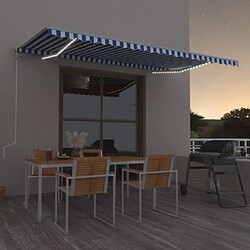 Maison Chic Auvent automatique | Store banne extérieur | Marquise capteur de vent LED 500x350 cm Bleu et blanc -MN78095