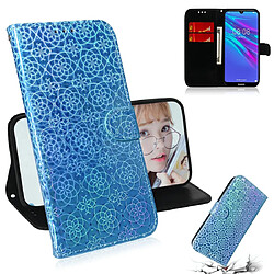 Wewoo Housse Coque Pour Huawei Y6 2019 Couleur unie Boucle magnétique colorée Flip horizontal en cuir PU avec support et fentes cartes et portefeuille et lanière bleu