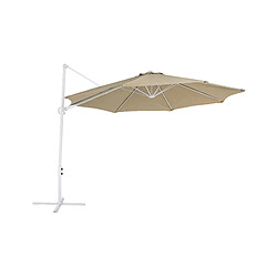 Beliani Parasol en porte-à-faux taupe et blanc d 2,95 m SAVONA II