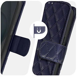 Avizar Étui Folio pour iPhone 15 Design rhombique matelassé collection Geo bleu nuit pas cher