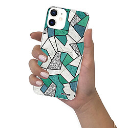 Coque iPhone 12 mini souple transparente Marbre Bleu Vert et Gris Motif Ecriture Tendance Evetane pas cher