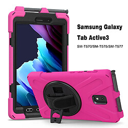 Coque en TPU + Silicone avec béquille pivotante à 360° et fente pour stylo rose pour votre Samsung Galaxy Tab Active 3 T570/T575/T575N/T577