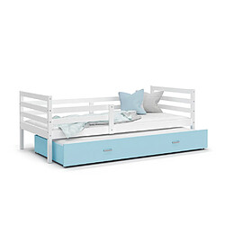 Kids Literie Lit Gigogne Milo 90x190 Blanc - bleu Livré avec sommiers, tiroir et matelas en mousse de 7cm