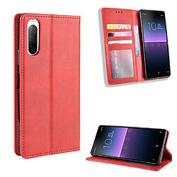 Etui en PU bouton-pression magnétique style vintage avec support rouge pour votre Sony Xperia 10 II