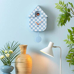 Karlsson Horloge murale moderne Cuckoo Checker bleu clair et blanc.