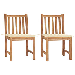 vidaXL Chaises de jardin lot de 2 avec coussins Bois de teck massif