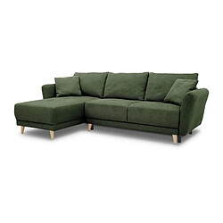 Avis Canapé d'angle convertible réversible 3-4 places CLAUDIUS - Tissu Vert Olive - Coffre de rangement - L 244 x P 158 x H 95 cm