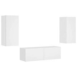 Avis Maison Chic Lot de 3 Meuble TV muraux, Banc TV avec lumières LED pour salon, Meuble de rangement blanc -GKD85333