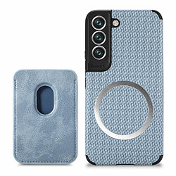 Coque en TPU antichoc, texture en fibre de carbone avec porte-carte bleu pour votre Samsung Galaxy S22 Plus 5G