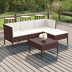 Maison Chic Salon de jardin 5 pcs + coussins - Mobilier/Meubles de jardin - Table et chaises d'extérieur Résine tressée Marron -MN40095