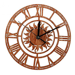 Horloge murale en bois en forme de soleil de 23 cm avec horloge à piles