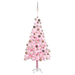 vidaXL Arbre de Noël artificiel pré-éclairé et boules rose 180 cm PVC