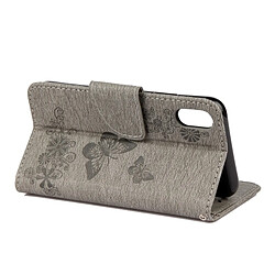 Wewoo Coque gris pour iPhone X fleurs pressées motif papillon horizontal étui en cuir flip avec titulaire et fentes cartes portefeuille lanière pas cher