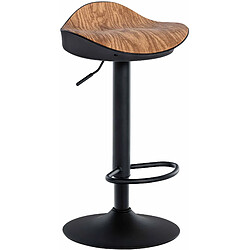 Decoshop26 Tabouret de bar x1 forme ergonomique en PVC couleur bois et pieds en métal noir 10_0004529