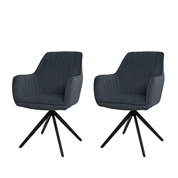 Decoshop26 Lot de 2 chaises de salle à manger avec accoudoirs siège rotatif en tissu anthracite cadre en acier noir 04_0007370