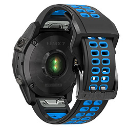 Bracelet en silicone deux rangées de trous, bicolore, attache rapide, 22mm, noir/bleu pour votre Garmin Fenix 7/Epix