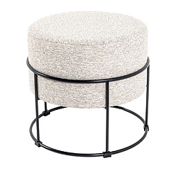 Pegane Tabouret en Tissu coloris crème et métal coloris noir - diamètre 48 x hauteur 44 cm 