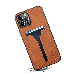 Coque en TPU + PU anti-rayures, hybride avec porte-carte élastique marron pour votre Apple iPhone 13 Pro 6.1 pouces