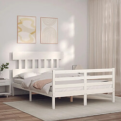 Maison Chic Cadre/structure de lit avec tête de lit pour adulte - Lit Moderne Chambre blanc petit double bois massif -MN29879