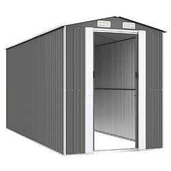 Helloshop26 Abri de jardin cabane cabanon maison de stockage remise extérieur hangar outils robuste clair 192 x 440 x 223 cm acier galvanisé gris 02_0022258