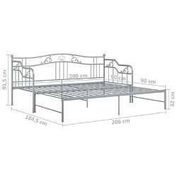 vidaXL Cadre de canapé-lit extensible sans matelas gris métal 90x200cm pas cher