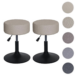 Mendler Lot de 2 tabourets HWC-C22, tabouret de maquillage, réglable en hauteur pivotant Ø 37cm Tissu Bouclé 450g/m² MVG ~ beige