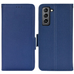 Etui en PU texture litchi, fermeture magnétique bleu foncé pour votre Samsung Galaxy S22