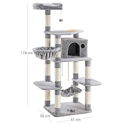 Avis Helloshop26 Arbre à chat hauteur de 174 cm multi-niveaux avec bol panier niche maison de jeu meubles pour chatons chats et félins couleur grise claire 12_0001175