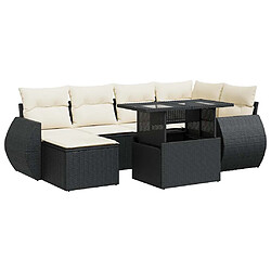 vidaXL Salon de jardin 7 pcs avec coussins noir résine tressée