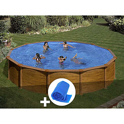 Kit piscine acier aspect bois Gré Mauritius ronde 5,70 x 1,32 m + Bâche à bulles