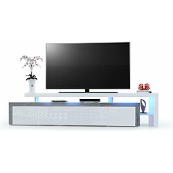 Mpc Meuble TV Avola-anthracite Et Blanc Laqué 227 Cm Avec LED 52 X 227 X 35