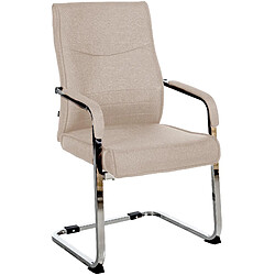 Decoshop26 Fauteuil de bureau chaise visiteur sans roulettes piétement luge en métal chromé et assise en tissu taupe 10_0003359