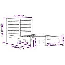 vidaXL Cadre de lit sans matelas noir 135x190 cm bois massif pas cher