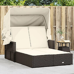 Maison Chic Chaise longue | Bain de soleil double avec auvent et coussins marron poly rotin -GKD45756