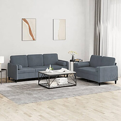 Maison Chic Ensemble de canapés 2 pcs avec coussins, Canapé droit Sofa pour Salon gris foncé velours -GKD579865