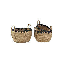 Aubry Gaspard Cache-pots en jonc naturel et triangles noirs (lot de 3).