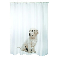 MSV Rideau de douche Polyester SCOTT 180x200cm Chien Blanc - Anneaux inclus