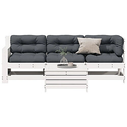 vidaXL Salon de jardin 4 pcs avec coussins blanc bois de pin massif