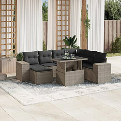 vidaXL Salon de jardin 8 pcs avec coussins gris clair résine tressée