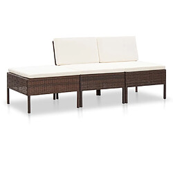 Maison Chic Salon de jardin 3 pcs + coussins - Mobilier/Meubles de jardin - Table et chaises d'extérieur Résine tressée Marron -MN87794