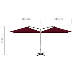 vidaXL Parasol de jardin double avec mât en acier rouge bordeaux pas cher