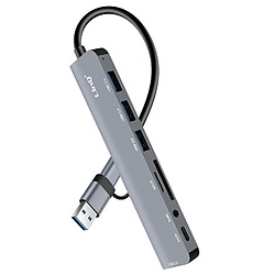 LinQ Hub USB Support OTG 5 Gbps Lecteur Carte SD / TF et Audio Jack 3.5mm Gris