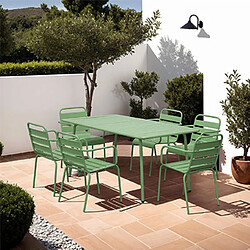 Mes Ensemble table de jardin + 6 fauteuils en métal vert - BACA