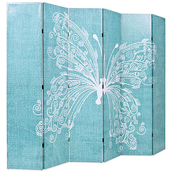 Helloshop26 Paravent séparateur de pièce cloison de séparation décoration meuble pliable 228 cm papillon bleu 0802049