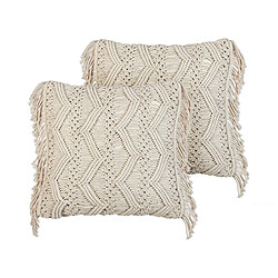 Beliani Lot de 2 coussins KIRIKKALE Coton 45 x 45 cm Oriental Macramé Beige clair